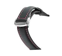 HASGTFM Nylon-Leder-Uhrenarmband, passend für Omeg-A Speed Sea Master AT150, 19 mm, 20 mm, 21 mm, 22 mm, 23 mm, passend für fünfzig Fathoms, Schwarz / Rot / Silber, 19mm