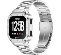 HASLFM Edelstahlband mit Hülle, kompatibel mit Fitbit Versa 4/3/2/1 Fitbit Versa Lite/Fitbit Sense 2/1, robustes Metallband mit Schutzhülle, Stoßfängerabdeckung für Herren