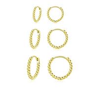 Hasnsofie Creolen Silber Damen Ohrringe, 3 Paare 925 Sterling Silber Creolen Ohrringe Set, Hypoallergen Klein Schlafen Creolen Ohrringe, Unisex Gold Perlen Kreolen Ohrringe Set in 10, 12, 14mm