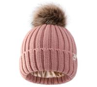 Hat Hut Kinder Bommelmütze Baby Wintermütze Gefüttert Satin für Haare Warme Strickmütze Pompon Beanie für Jungen Mädchen (DE/NL/SE/PL, Alter, Einheitsgröße, A3-Rosa)