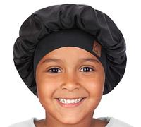 Hat Hut Kinder Seidenhaube zum Schlafen, Satin-Schlafhaube für lockiges Haar, Baby Silk Bonnet, Verstellbare Seidenhaarkappe für Mädchen Jungen (DE/NL/SE/PL, Alphanumerisch, Einheitsgröße, Schwarz)