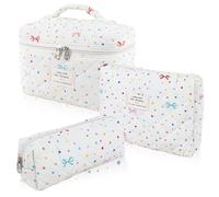 Hatende Gestepptes Make-up-Taschen-Set aus Baumwolle, große Kosmetiktasche mit Blumenmuster, ästhetisches Kulturbeutel, Reise-Make-up-Taschen-Set und niedliche Blumen-Tasche für Damen und Mädchen.,