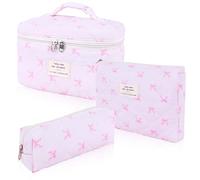 Hatende Gestepptes Make-up-Taschen-Set aus Baumwolle, große Kosmetiktasche mit Blumenmuster, ästhetisches Kulturbeutel, Reise-Make-up-Taschen-Set und niedliche Blumen-Tasche für Damen und Mädchen.,