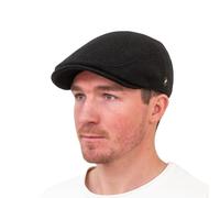 Hatman of Ireland Authentic Tweed Flat Cap 100% Irish Wool Handmade Irland Men Casquette Navy Green Charcoal, The Dubliner Black, MEDIUM