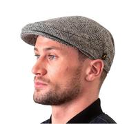 Hatman of Ireland Authentische Tweed Flachkappe für Herren 100% Donegal Tweed Fischgrätenmuster handgefertigt Hergestellt in Irland (DE/NL/SE/PL, Alphanumerisch, L, silberfarben/grau)