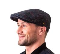 Hatman of Ireland Authentische Tweed-Schiebermütze, 100 % irische Wolle, handgefertigt, Irland, Herren, Casquette, Marineblau, Grün, Anthrazit (US, Alpha, L, Marineblau kariert), Marineblau kariert