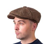 Hatman of Ireland Herren 100% Kerry Woollen Mills Tweed 8 Stück Mütze Irischer Newsboy Hut Made in Irland, Braun, M
