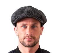 Hatman of Ireland Herren 100% Kerry Woollen Mills Tweed 8 Stück Mütze Irischer Newsboy Hut Made in Irland, Dunkelgrau, L