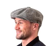Hatman of Ireland Herren Donegal Tweed 8 Stück Mütze Irischer Newsboy Hut, Made in Irland, Grau, L