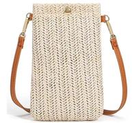 HATOFES Handytasche Zum Umhängen Damen,Umhängetasche Klein, Strohtaschen für Frauen Crossbody Strand Tasche, Handy Schultertasche mit Langem Gurt für Mädchen,straw beach bag (White)