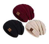 Hatromm Slouchy Mütze Damen Winter 3 Stück, Beanie Mütze Damen Herren Übergroß Warmer Strick Dick für Kaltes Wetter(Schwarz+Haferflocken+Burgund)
