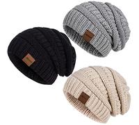 Hatromm Slouchy Mütze Damen Winter 3 Stück, Beanie Mütze Damen Herren Übergroß Warmer Strick, Winter Dick für Kaltes Wetter(Schwarz+Haferflocken+Dunkelgrau)