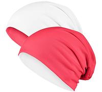 Hatstar 2in1 Wende-Beanie, Reversible Slouch Beanie für Damen & Herren, Weiß/Rot, Jersey Mütze aus Baumwoll-Mix, One Size, atmungsaktiv & bequem, Übergangsmütze, 30°C waschbar