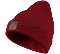 Hatstar Classics Unisex Leatherpatch Long Beanie Strickmütze Wintermütze, bordeaux, 30