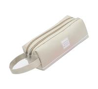 Hattba Federmäppchen mit großem Fassungsvermögen, Reise-Stifttasche, Canvas-Tasche, Reise-Make-up-Tasche für Studenten, Frauen, Schule, tragbare Tasche, beige