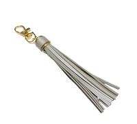 Hattba Handgefertigter Quasten-Schlüsselanhänger, Taschenanhänger, stilvoller PU-Leder-Quasten-Schlüsselanhänger mit Metallringen für sichere Befestigung, Grau, 14.6cm
