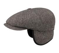 Stetson Hatteras Classic Ear Flaps Flatcap Schirmmütze Fischgrätmuster Wollcap Ohrenschutz Made in EU Herren Herbst Winter Dunkelbraun 63 cm