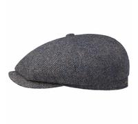 Stetson Hatteras Classic Wool Schiebermütze Herren Flatcap mit Baumwollfutter Fischgrätmuster Ballonmütze Herbst Winter blau-grau 62 cm