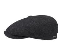 Stetson Hatteras Classic Wool Schirmmütze - Schiebermütze Herren - Flatcap mit Baumwollfutter - Herrencap mit Fischgrätmuster - Ballonmütze Herbst/Winter - Wintercap schwarz-grau 61 cm