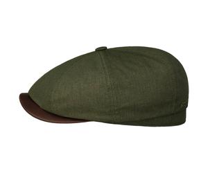 Hatteras Waxed Cotton Linen Flatcap by Stetson oliv L (58-59 cm)