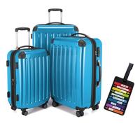 Hauptstadtkoffer - Alex - 3er-Koffer-Set Trolley-Set Rollkoffer Reisekoffer-Set Erweiterbar, TSA Zahlenschloss, 4 Rollen, (S, M & XL), Cyanblau + Design Kofferanhänger