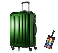 Hauptstadtkoffer - Alex Hartschalen-Koffer Koffer Trolley Rollkoffer Reisekoffer Erweiterbar, 4 Rollen, Zahlenschloss, 65 cm, 74 Liter, Grün + Design Kofferanhänger