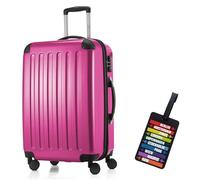 Hauptstadtkoffer - Alex Hartschalen-Koffer Koffer Trolley Rollkoffer Reisekoffer Erweiterbar, 4 Rollen, TSA Zahlenschloss, 65 cm, 74 Liter, Magenta + Design Kofferanhänger
