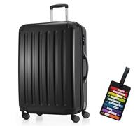 Hauptstadtkoffer - Alex Hartschalen-Koffer-XL Koffer Trolley Rollkoffer Reisekoffer Erweiterbar, 4 Rollen, Zahlenschloss, 75 cm, 119 Liter, Silber + Design Kofferanhänger