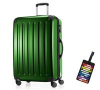 Hauptstadtkoffer - Alex Hartschalen-Koffer-XL Koffer Trolley Rollkoffer Reisekoffer Erweiterbar, 4 Rollen, Zahlenschloss, 75 cm, 119 Liter, Grün + Design Kofferanhänger