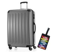Hauptstadtkoffer - Alex Hartschalen-Koffer-XL Koffer Trolley Rollkoffer Reisekoffer Erweiterbar, 4 Rollen, TSA Zahlenschloss, 75 cm, 119 Liter, Silber + Design Kofferanhänger