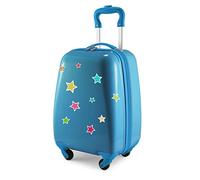 Hauptstadtkoffer - for Kids - Kindergepäck + Reflektierende Aufkleber Sterne, Kinderkoffer, Hartschalenkoffer, Reise Trolley für Kinder, Handgepäck, 24 Liter, Cyanblau