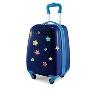 Hauptstadtkoffer - for Kids - Kindergepäck + Reflektierende Aufkleber Sterne, Kinderkoffer, Hartschalenkoffer, Reise Trolley für Kinder, Handgepäck, 24 Liter, Dunkelblau