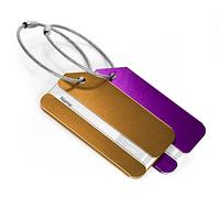 HAUPTSTADTKOFFER - Kofferanhänger im 2er Set inklusive Adressfeld I Kofferschild aus eloxiertem Aluminium I Gepäckschild für Koffer Tasche Rucksack, 8 cm x 4,3 cm | Lila & Gold