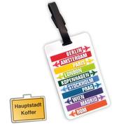 HAUPTSTADTKOFFER - Kofferanhänger inklusive Adressfeld, Kofferschild aus Kunststoff, Gepäckschild für Koffer Tasche Rucksack, 10,2 cm x 6,2 x 0,4 cm, Farbe: Citys Weiß