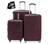 Hauptstadtkoffer Mitte - 3er Kofferset + Digitaler Kofferanhänger - Reisetrolleys 55/68/77 cm + Kofferanhänger mit QR-Code, 4 Doppel-Rollen, Hartschale ABS, XL-Volumenerweiterung, TSA, Burgund