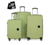 Hauptstadtkoffer Mitte - 3er Kofferset + Digitaler Kofferanhänger - Reisetrolleys 55/68/77 cm + Kofferanhänger mit QR-Code, 4 Doppel-Rollen, Hartschale ABS, XL-Volumenerweiterung, TSA, Kiwi