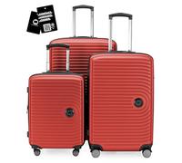 Hauptstadtkoffer Mitte - 3er Kofferset + Digitaler Luggage Tag - Reisetrolleys 55/68 / 77 cm + Kofferanhänger mit QR-Code, 4 Doppel-Rollen, Hartschale ABS, XL-Volumenerweiterung, TSA, Rot