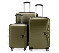 Hauptstadtkoffer Mitte - 3er Kofferset + Digitaler Luggage Tag - Reisetrolleys 55/68 / 77 cm + Kofferanhänger mit QR-Code, 4 Doppel-Rollen, Hartschale ABS, XL-Volumenerweiterung, TSA, Avocado