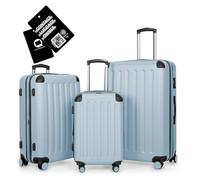 Hauptstadtkoffer Spree - 3er Kofferset + Digitales Namensschild - Reisetrolleys 55/65/75 cm + Kofferanhänger mit QR-Code, 4 Doppel-Rollen, Hartschale ABS, XL-Volumenerweiterung, TSA, Pool Blau