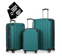 Hauptstadtkoffer Spree - 3er Kofferset + Digitales Namensschild - Reisetrolleys 55/65/75 cm + Kofferanhänger mit QR-Code, 4 Doppel-Rollen, Hartschale ABS, XL-Volumenerweiterung, TSA, Aquagrün