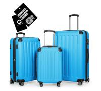 Hauptstadtkoffer Spree - 3er Kofferset + Digitales Namensschild - Reisetrolleys 55/65/75 cm + Kofferanhänger mit QR-Code, 4 Doppel-Rollen, Hartschale ABS, XL-Volumenerweiterung, TSA, Cyanblau