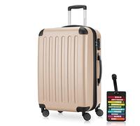 Hauptstadtkoffer - Spree - Hartschalenkoffer Rollkoffer + Kofferanhänger, erweiterbarer Reisekoffer, TSA, 4 Rollen, 65 cm, 74 Liter, Champagner