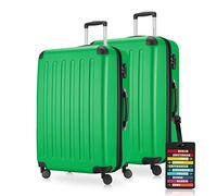 HAUPTSTADTKOFFER - Spree - Koffer-Set 2 x Großer Hartschalenkoffer Rollkoffer 75 cm, 119 Liter + Kofferanhänger, erweiterbarer Reisekoffer, 4 Rollen, TSA, Apfelgrün