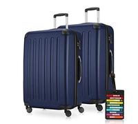 HAUPTSTADTKOFFER - Spree - Koffer-Set 2 x Großer Hartschalenkoffer Rollkoffer 75 cm, 119 Liter + Kofferanhänger, erweiterbarer Reisekoffer, 4 Rollen, TSA, Dunkelblau