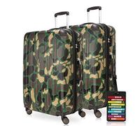 HAUPTSTADTKOFFER - Spree - Koffer-Set 2 x Großer Hartschalenkoffer Rollkoffer 75 cm, 119 Liter + Kofferanhänger, erweiterbarer Reisekoffer, 4 Rollen, TSA, Camouflage