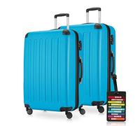 HAUPTSTADTKOFFER - Spree - Koffer-Set 2 x Großer Hartschalenkoffer Rollkoffer 75 cm, 119 Liter + Kofferanhänger, erweiterbarer Reisekoffer, 4 Rollen, TSA, Cyanblau