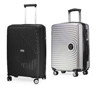 Hauptstadtkoffer TXL - extra Leichter Hartschalenkoffer, mittelgroßer Check-In Gepäck Rollkoffer 66 cm, Schwarz & Mitte - Hartschalenkoffer Handgepäck 55x40x20 leicht, 4 Rollen,TSA, Silber matt