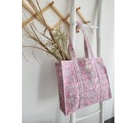 Haus of Namaste Tragetasche aus 100 % Bio-Baumwolle mit zartrosa Blumenmuster | Wendbare gesteppte Baumwolltasche | Bohemian Artisan Shopper | Leichte Reisetasche