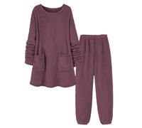 Hausanzug Damen Kuschelig Warm, Schlafanzug Damen Warm Flanell Pyjama Set Teddy Fleecemantel Weich Loungewear Kuschelige Nachtwäsche Zweiteiler Schlafanzüge Flauschig Freizeitanzug Thermo Schlafanzuge