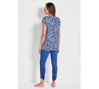 Hausanzug GOLDNER "Moderner Strandanzug mit Druck", Damen, Gr. 52, blau (royalblau, gemustert), Obermaterial: 95% Viskose CV. 5% Elasthan EL., figurumspielend, Homewear-Sets Hausanzug, Raffung am Bein